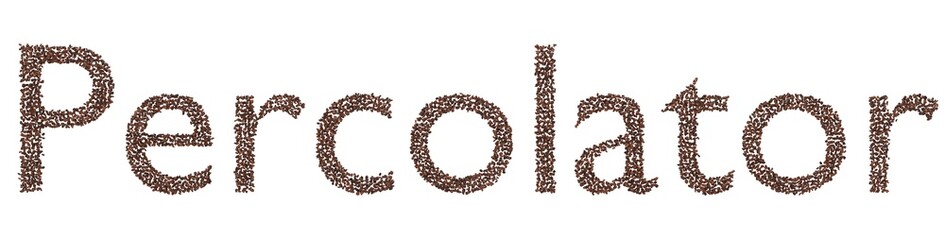 Percolator Coffee Beans 3D Render - Text Word 'Percolator' Made with Coffee Beans on Transparent Background