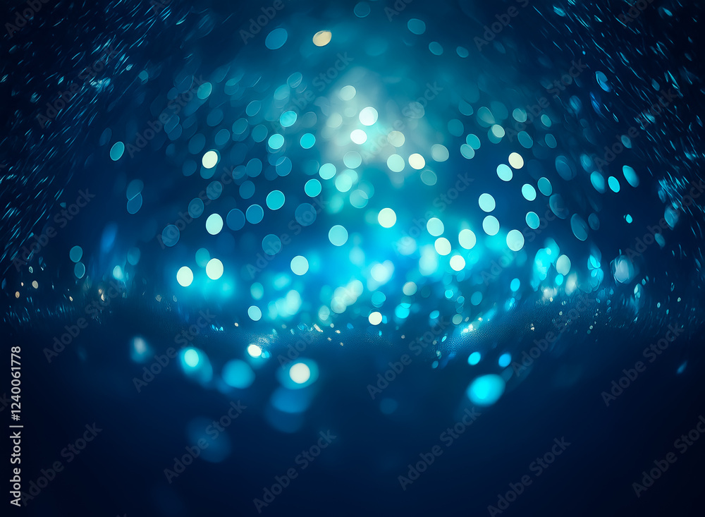 Wall mural abstract image of blue bokeh lights, creating a shimmering, ethereal effect. the dark background enh
