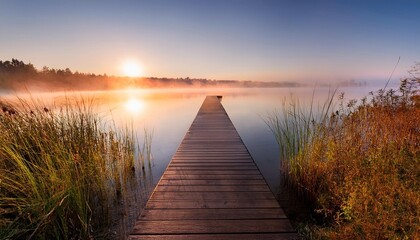 Naklejka premium wooden bridge over lake