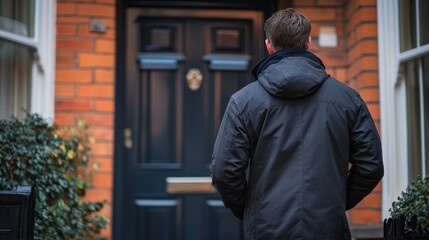 Bailiff Debt Collector Man Knocking Door, 