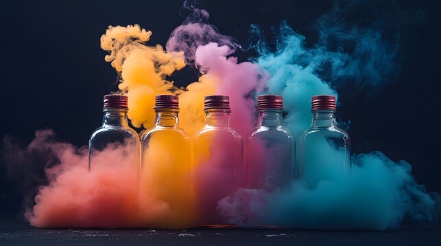 A glass jar with a colorful substance in it
