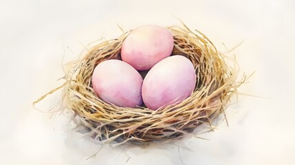 Obraz premium Three Pink Eggs Resting Gently In A Birds Nest