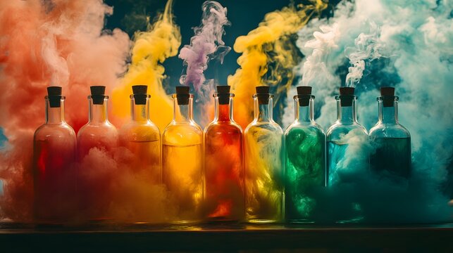 A glass jar with a colorful substance in it