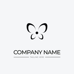 Logo Template, Butterfly Simple Concept, Logo retro Icon, Insect Animal Vector Illustration black and white