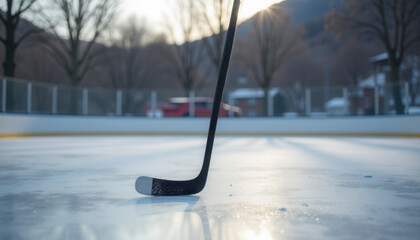 Ice Hockey Stick on Outdoor Rink