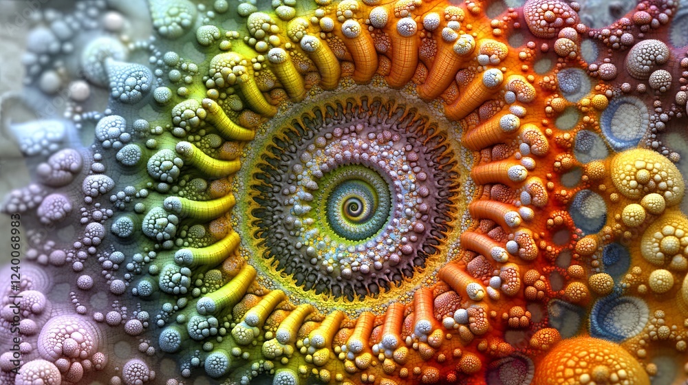 Poster fractal spiral animation creates a mesmerizing display of color and movement in a dynamic, infinite 