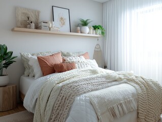 Serene Bedroom Decor Featuring Neutral Tones and Textured Textiles