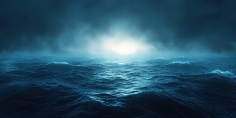 Fototapeta premium Dark Ocean Twilight Surreal Landscape with Misty Light and Smooth Gradients
