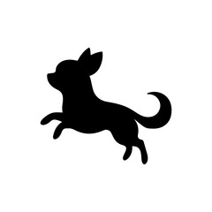 Jumping chihuahua puppy silhouette icon vector flat illustration design on white background.