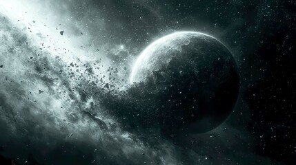 Obraz premium Cosmic Destruction: A Dying Planet in the Vastness of Space. A breathtaking view of celestial bodies, cosmic dust, and the wonders of the universe.