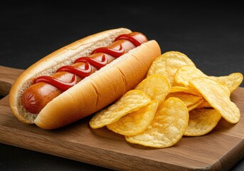 closeup hot dog and chips