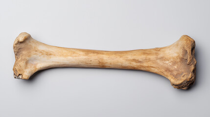 Ancient Bone Fragment: Close-up view of a single, long bone, showing detail of its texture and structure.  The bone's age and history are implied by its weathered appearance.
