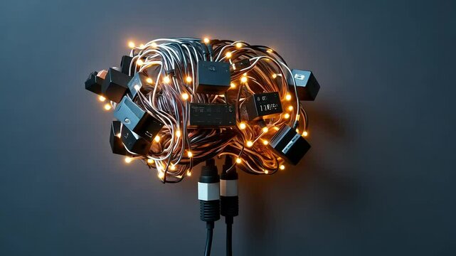 Illuminated brain: conceptual representation of ai, technology, and innovation with wired circuits and lights