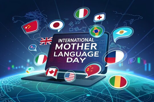 A digital-themed celebration for International Mother Language Day illustration.