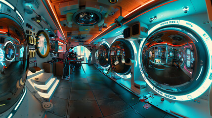 Bring the future to life with quirky humor in a panoramic view! Show futuristic technologies with a comedic twist Think unexpected camera angles to capture the hilarity and innovation