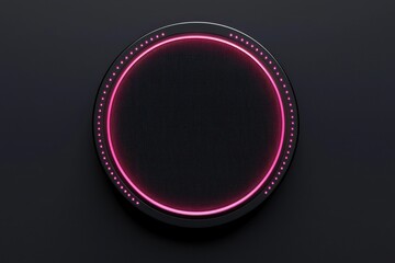 A circular badge mockup with neon stitching details pulses against a minimalistic black gradient, rendered beautifully in 3D.