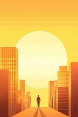 Urban Sunset with Silhouette and City Skyline