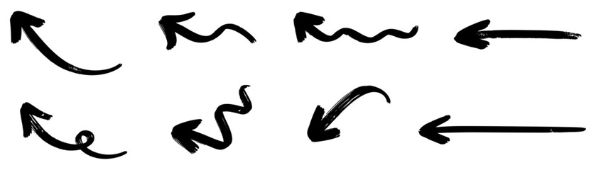 黒いペンキブラシで書いたような矢印イラストセット