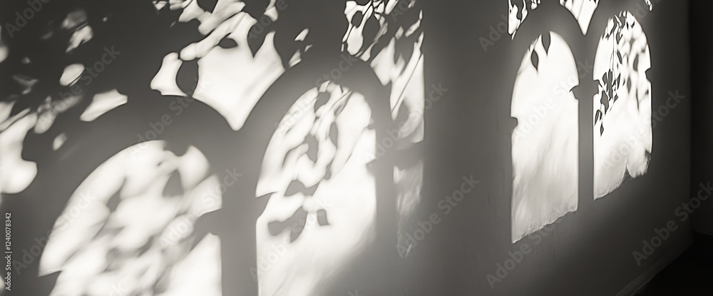 Poster Light and shadow patterns projected on a wall, creating an artistic effect.