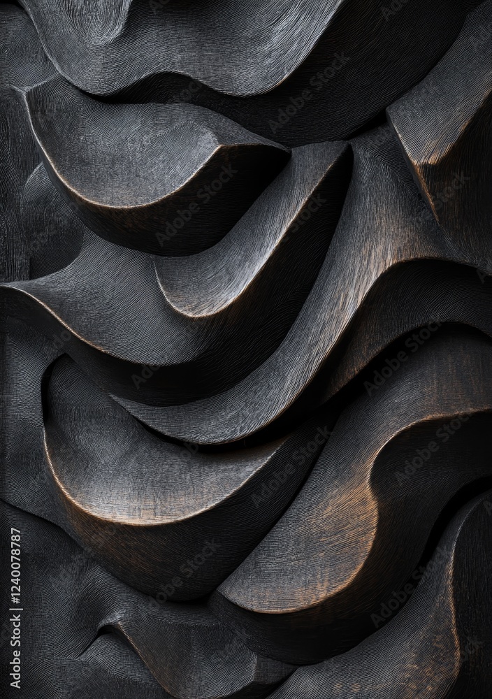 Poster abstract dark bronze textured wall art with wavy, layered patterns.