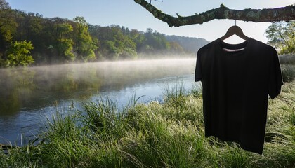 The black  t-shirt with lake