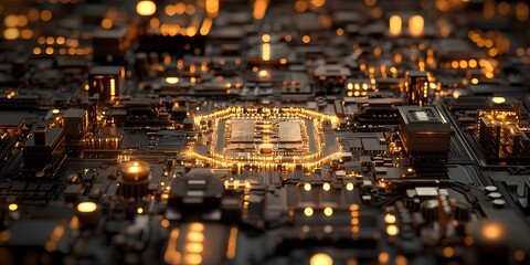 Naklejka premium Close-Up of Intricate Circuit Board with Glowing Details and Stunning Visual Effects