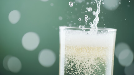 Champagne Bubbles: Close-up view of sparkling champagne pouring into a glass, the bubbles dancing and effervescing against a bokeh background.  The image evokes celebration and sophistication. 
