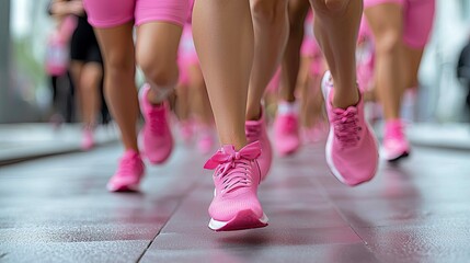 Pink Marathon Runners: A vibrant display of female athleticism, showcasing energy, determination, and the spirit of competition in a charity race.