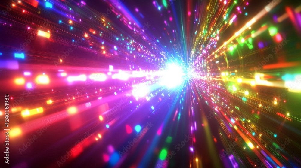 Fototapete a vibrant explosion of colorful lights and beams, creating a mesmerizing visual effect that conveys 
