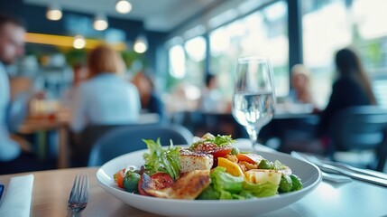Appetizers on a plate, blurred background, symbolizing professional connections and networking opportunities.