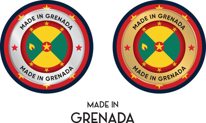 Made in Grenada. Premium labels, stickers, pointer, badge and symbol of Grenada flag icon. Collection vector illustration