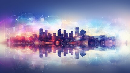 デジタルなネットワーク都市景観イラスト,Generative AI AI画像