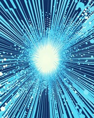 Abstract light burst with radiating lines and floating particles in shades of blue and white