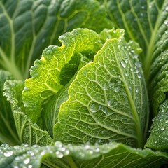 Dew-Kissed Cabbage Close-Up Macro Photography of Green Leaf Veins, Cabbage, Macro Photography Cabbage, Dewdrops