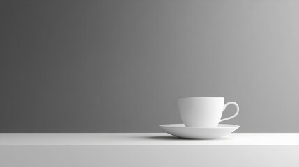 white cup of coffee, minimalist background, copy and text space, 16:9