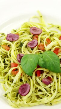 Close-up of cooked pasta on plate