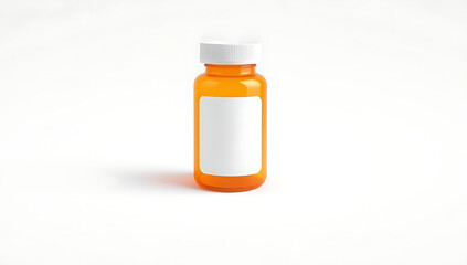 Obraz premium A 3D-rendered icon of an orange pill bottle with a white cap, featuring a blank label, placed on a plain white background.