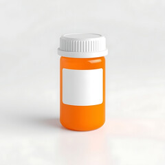 A 3D-rendered icon of an orange pill bottle with a white cap, featuring a blank label, placed on a plain white background.

