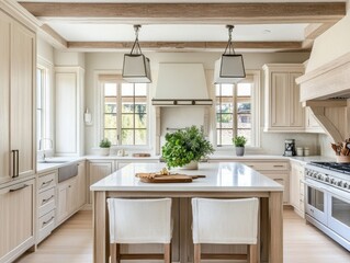 Elegant Light Kitchen Island with Farmhouse Style Cabinets