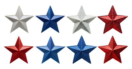 Colorful Decorative Stars in Red, White, and Blue for Celebrations, isolated on transparent background