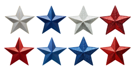 Colorful Decorative Stars in Red, White, and Blue for Celebrations, isolated on transparent background