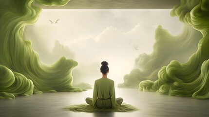 Serene and calming landscape with soft gradients and natural imagery creating a visually soothing atmosphere for mindfulness meditation and peaceful contemplation
