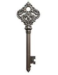 This is a highly detailed, 3D model of an ornate antique key isolated on white or transparent png background