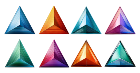 Colorful Geometric Pyramids with Gradient Textures and Styles, isolated on transparent background