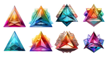 Colorful Geometric Shapes in Various Designs and Styles, isolated on transparent background