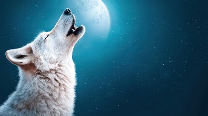 Wolf Howling Under a Full Moon in Night Sky