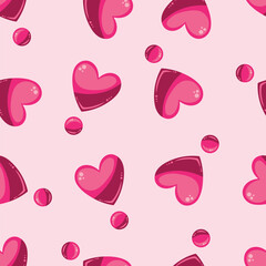 Seamless pattern with cute pink hearts on a pink background. Vector illustration for Valentine's Day
