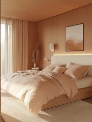 Minimalist Bedroom Design Featuring Neutral Tones and Natural Wood