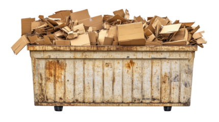 Dumpster full with cardboards isolated on white background 