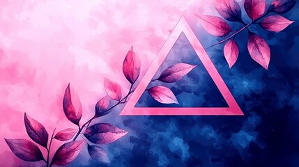 Watercolor Pink and Blue Leaves: Abstract Floral Art Print